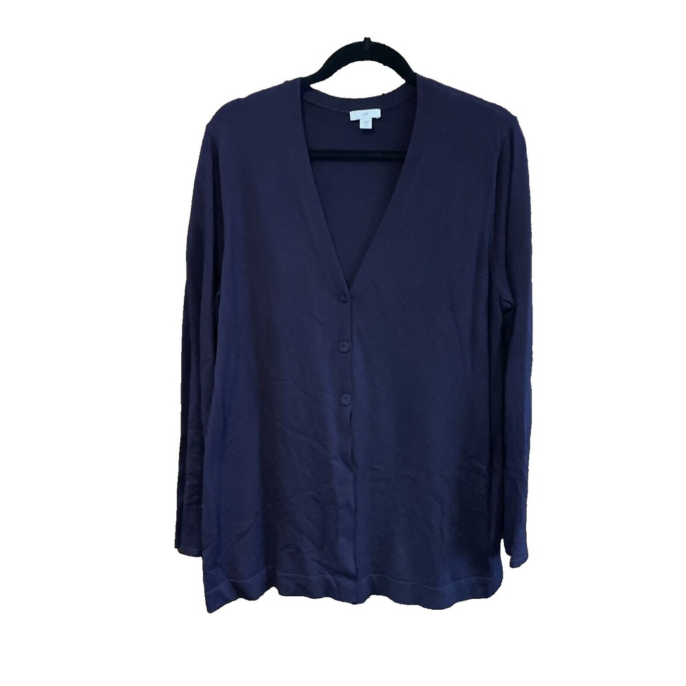 J Jill Wool Blend Long Sleeve Dark Purple Cardigan V- Neck Button Front Size L